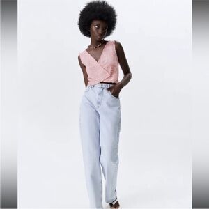 Zara Pink Textured Crop Top